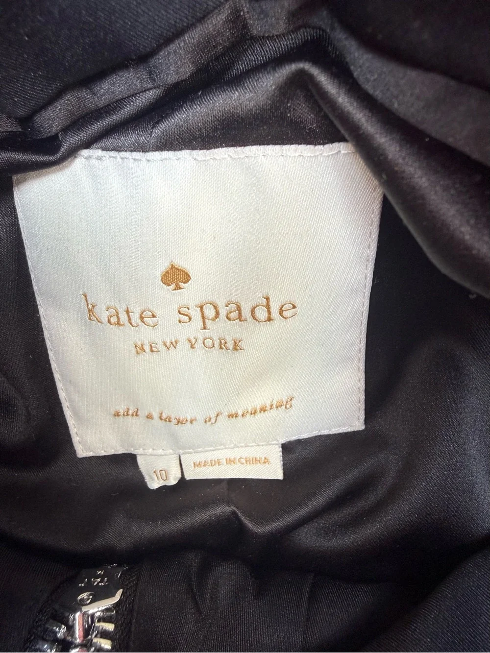 kate spade Black Quilted Puffer Coat with Back Bow and beaded buttons Medium  10